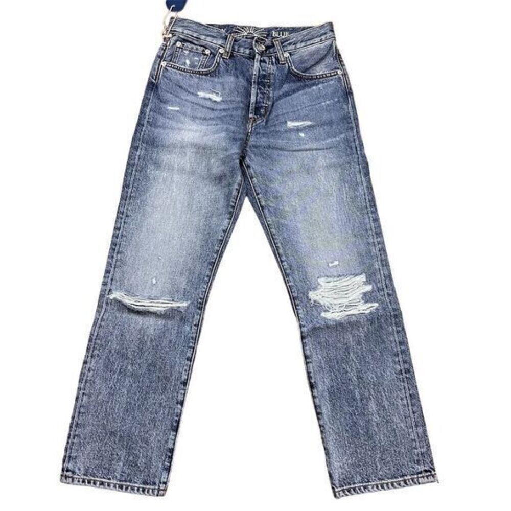 NWT Daily Blue Women's Hype Cropped Jeans Medium Wash Blue Distressed Size 25‎